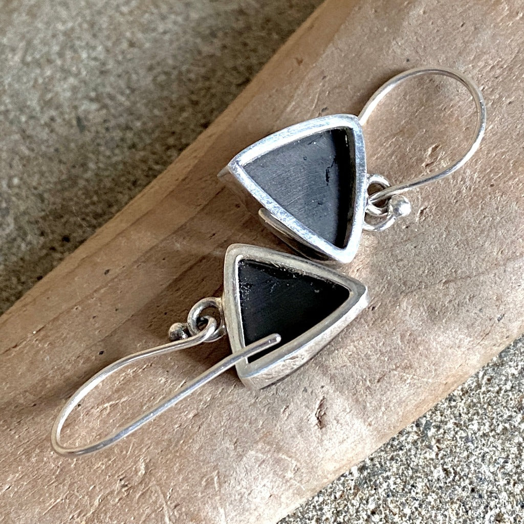 Sterling Silver Elite Shungite Vintage Triangle Earrings