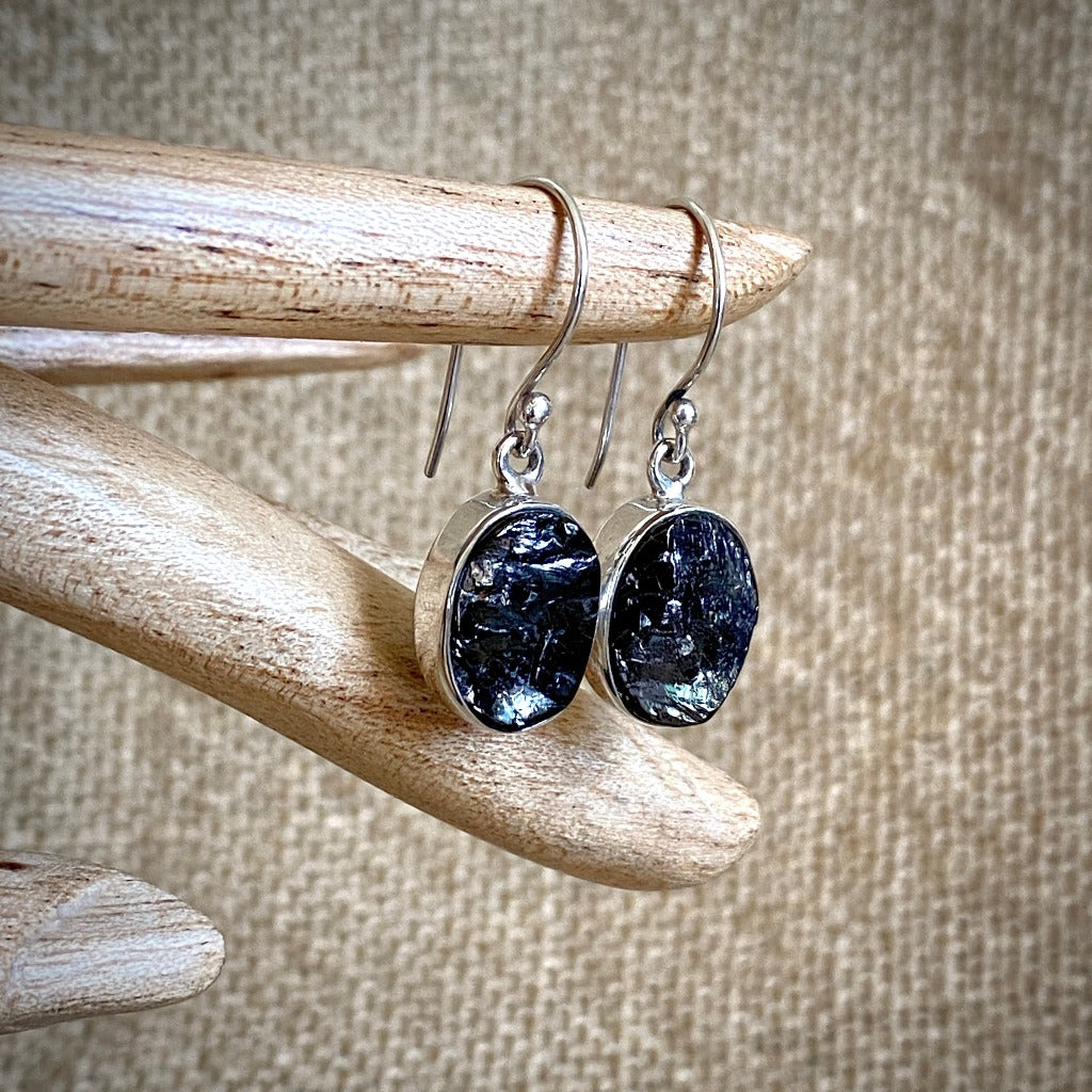 Sterling Silver Elite Shungite Oval Earrings, Vintage