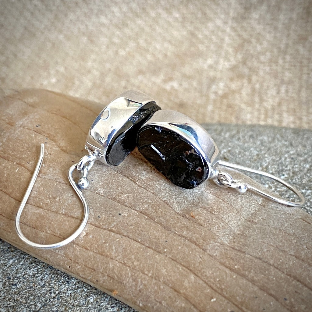 Sterling Silver Elite Shungite Oval Earrings, Vintage
