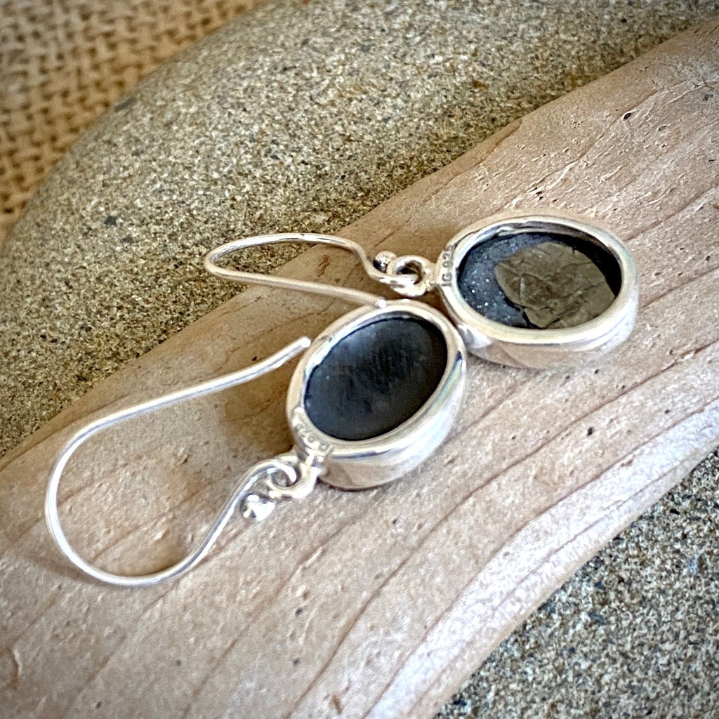 Sterling Silver Elite Shungite Oval Earrings, Vintage