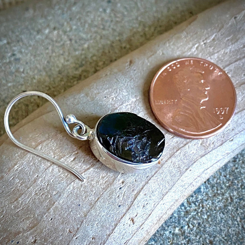 Sterling Silver Elite Shungite Oval Earrings, Vintage