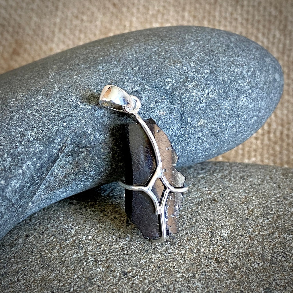 Vintage Elite Shungite Pendant 3.3g, Criss Cross Sterling Silver