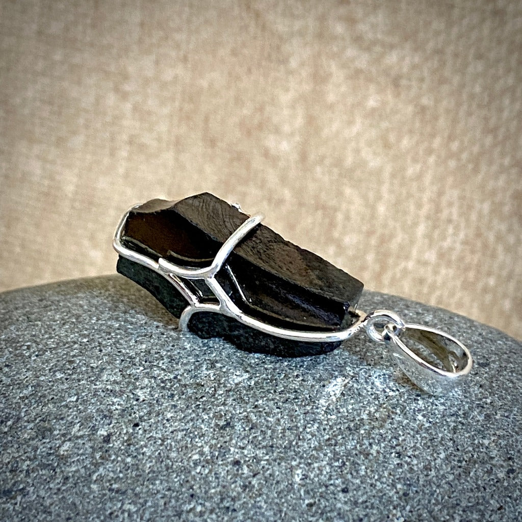 Vintage Elite Shungite Pendant 3.3g, Criss Cross Sterling Silver