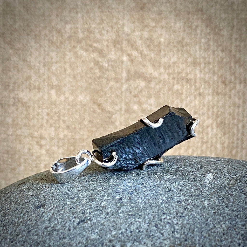 Vintage Elite Shungite Pendant 3.3g, Criss Cross Sterling Silver