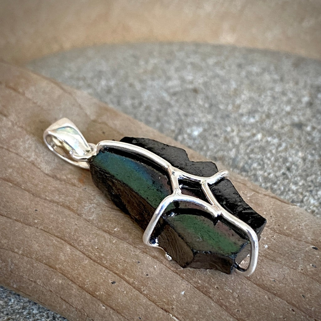 Vintage Elite Shungite Pendant 3.3g, Criss Cross Sterling Silver