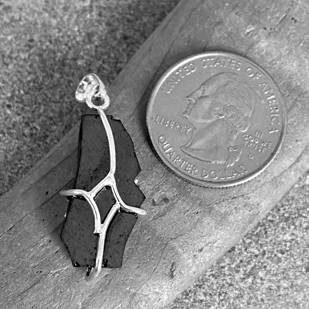 Vintage Elite Shungite Pendant 3.3g, Criss Cross Sterling Silver