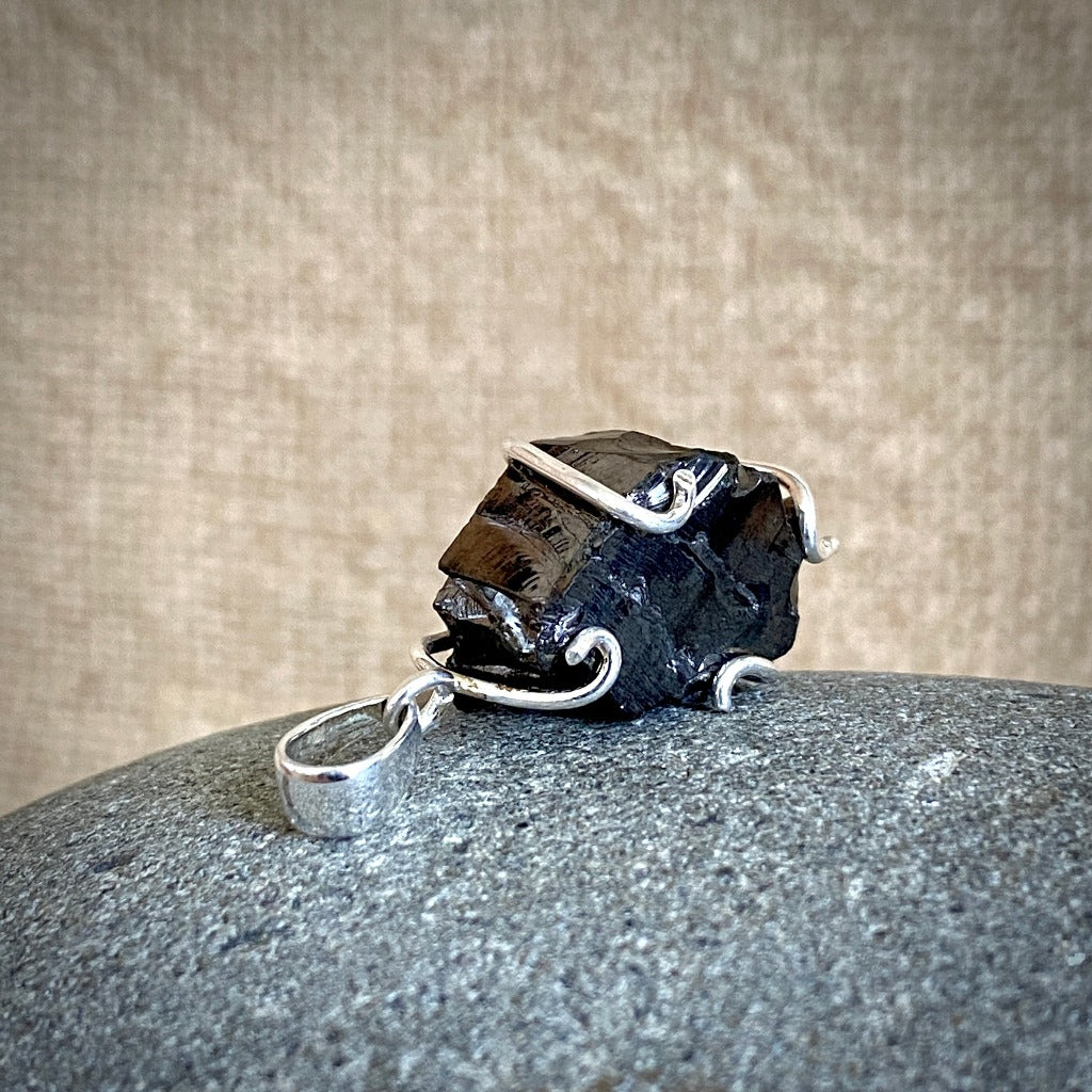 Vintage Elite Shungite Pendant 4.3g, Criss Cross Sterling Silver