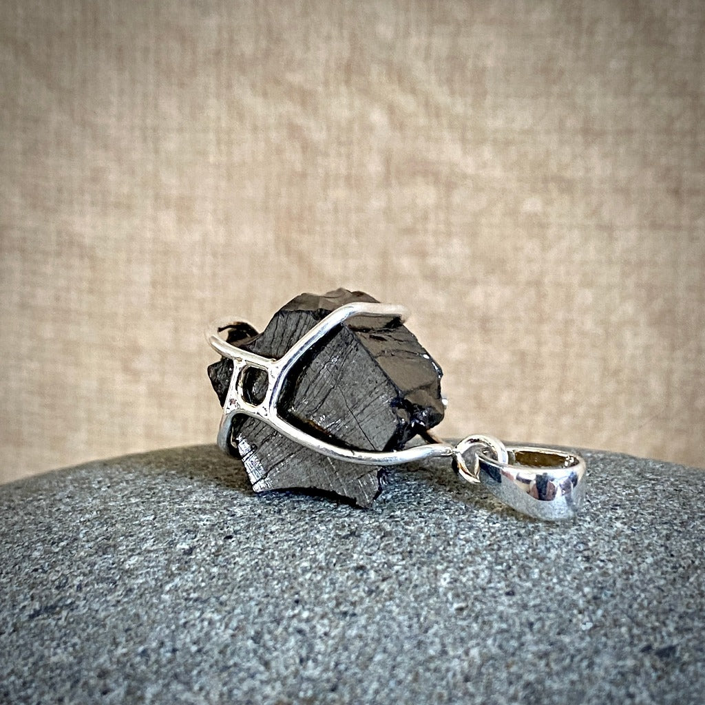 Vintage Elite Shungite Pendant 4.3g, Criss Cross Sterling Silver