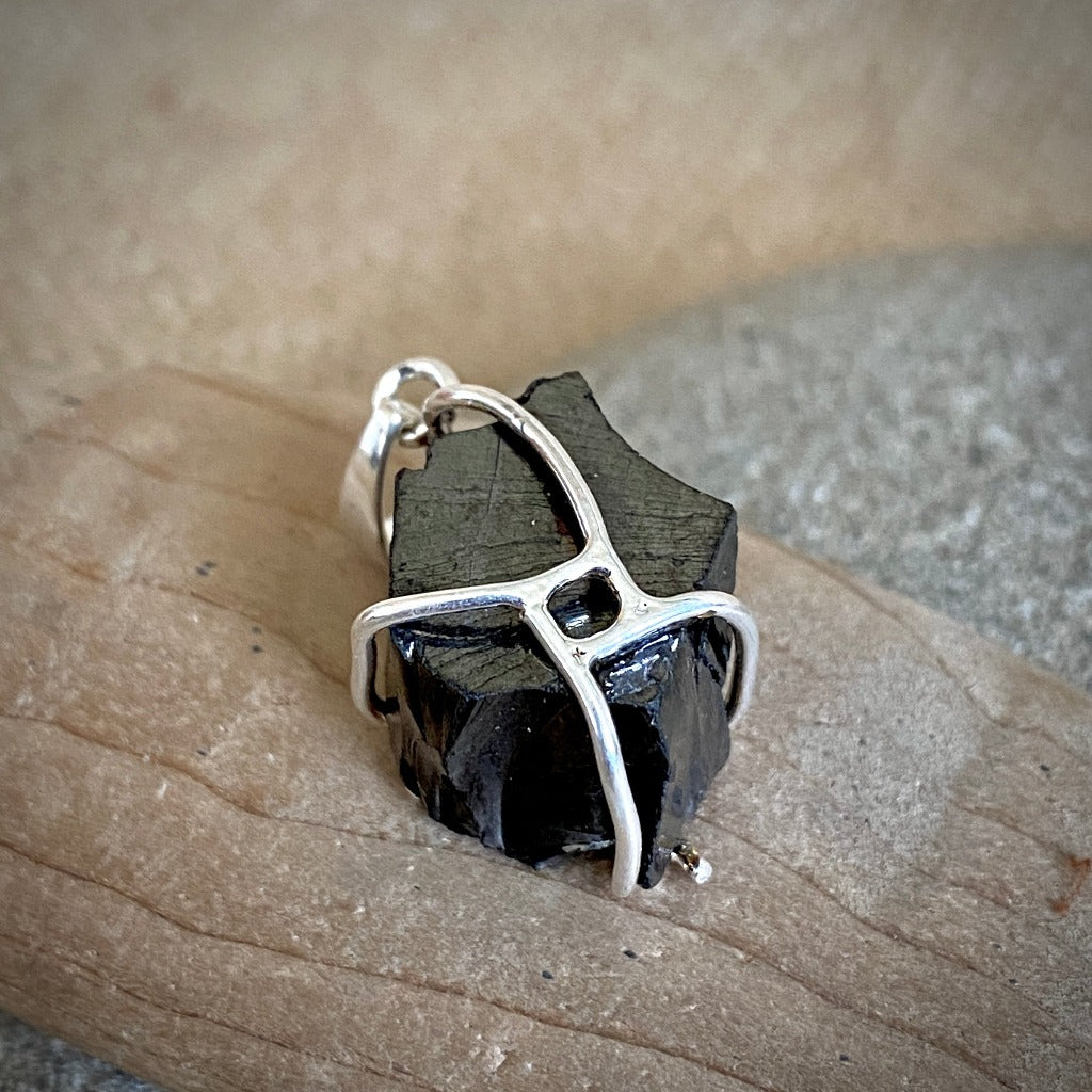 Vintage Elite Shungite Pendant 4.3g, Criss Cross Sterling Silver
