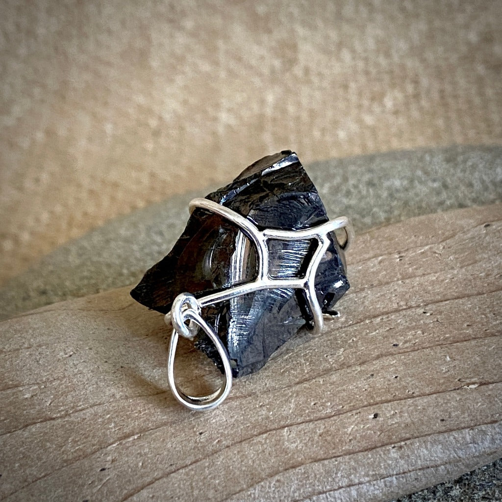 Vintage Elite Shungite Pendant 4.2g, Criss Cross Sterling Silver