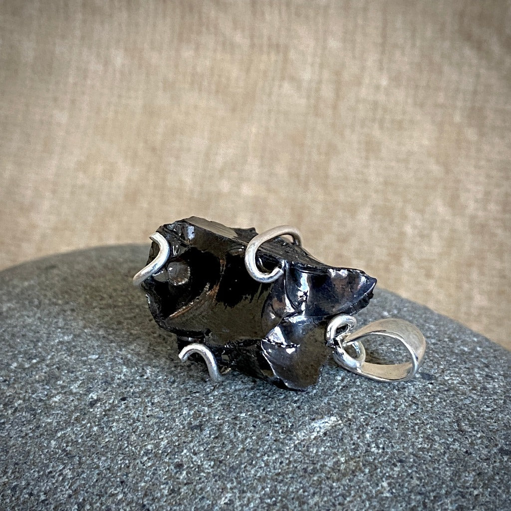 Vintage Elite Shungite Pendant 4.2g, Criss Cross Sterling Silver