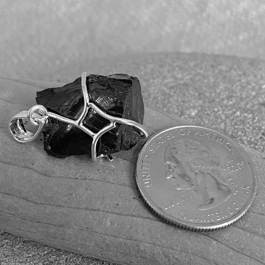 Vintage Elite Shungite Pendant 4.2g, Criss Cross Sterling Silver