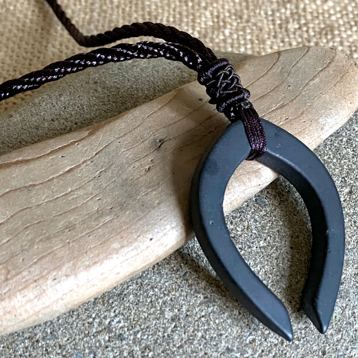 Shungite Yoni Necklace | Adjustable Korean Rope Cord