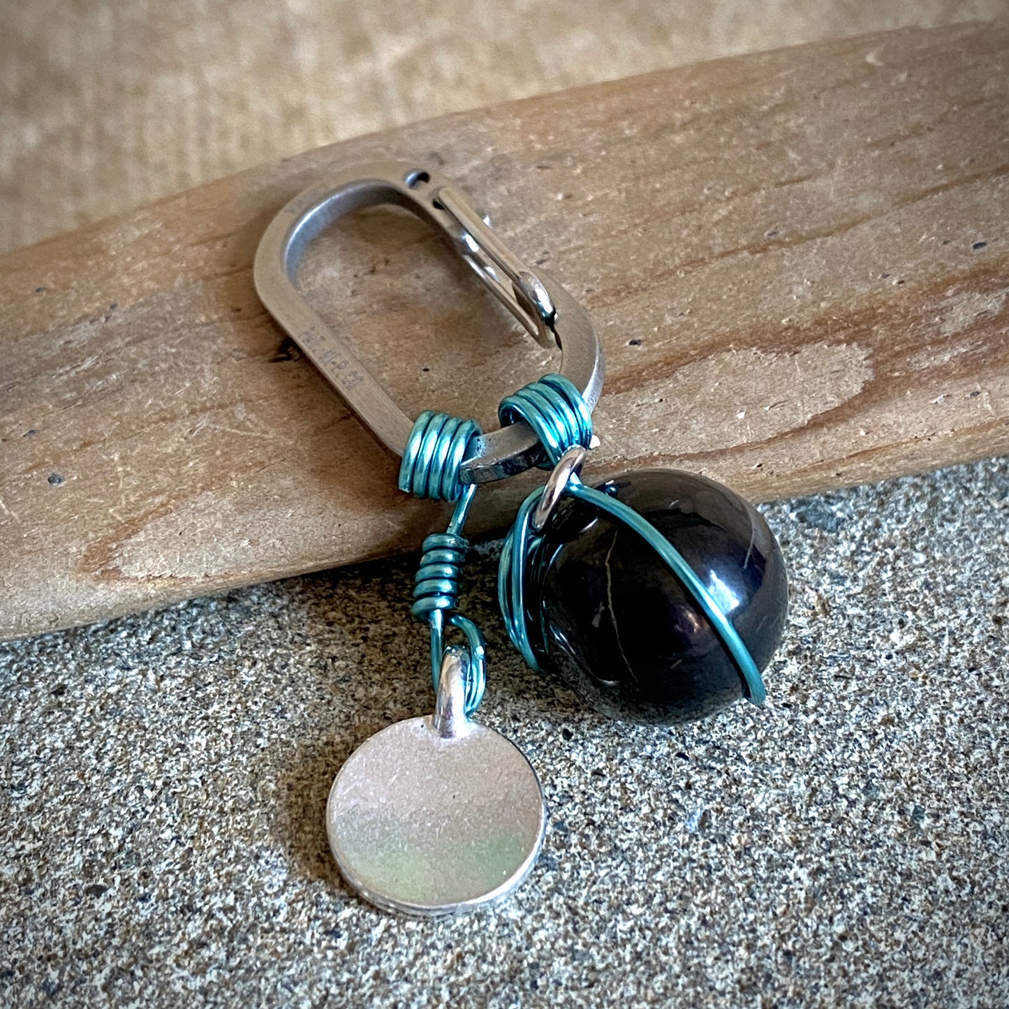 Shungite Clip-On for Pets | Round Bead, Paw Charm, Blue & Silver