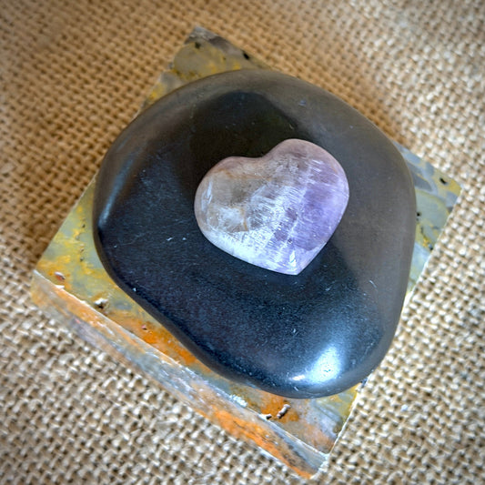 Jumbo Tumbled Shungite Stone & Amethyst Heart | Bumblebee Jasper Slab 1