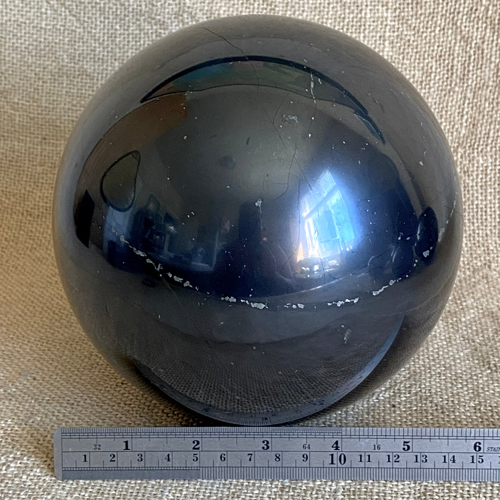 Large Shungite Sphere 6 Inch | PRICE REDUCED | Hairline Cracks scale