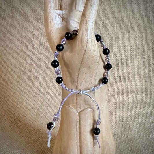 Lavender Hemp & Linen Bracelet with Shungite & Shimmery Lavender Beads