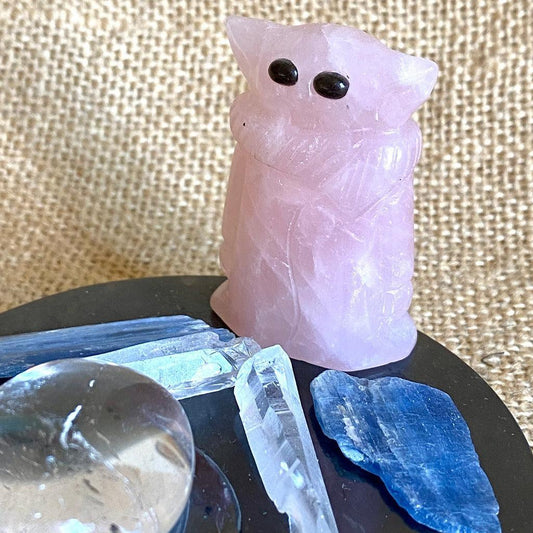 Little Rose Quartz Alien with Shungite, Blue Kyanite, Lemurian Quartz
