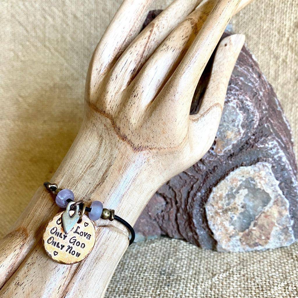 Namaste 3-Onlies Bracelet on Leather Cording
