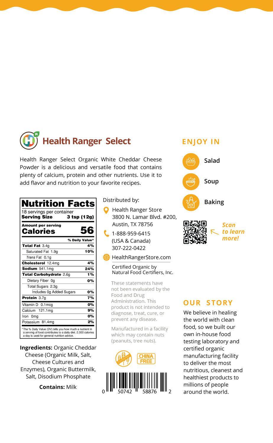 Organic White Cheddar Cheese Powder 8 oz (227g)