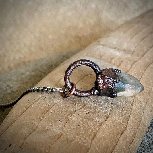 Quartz Crystal Pendulum, Copper, Titanium, Shungite, Beach Stone Grip