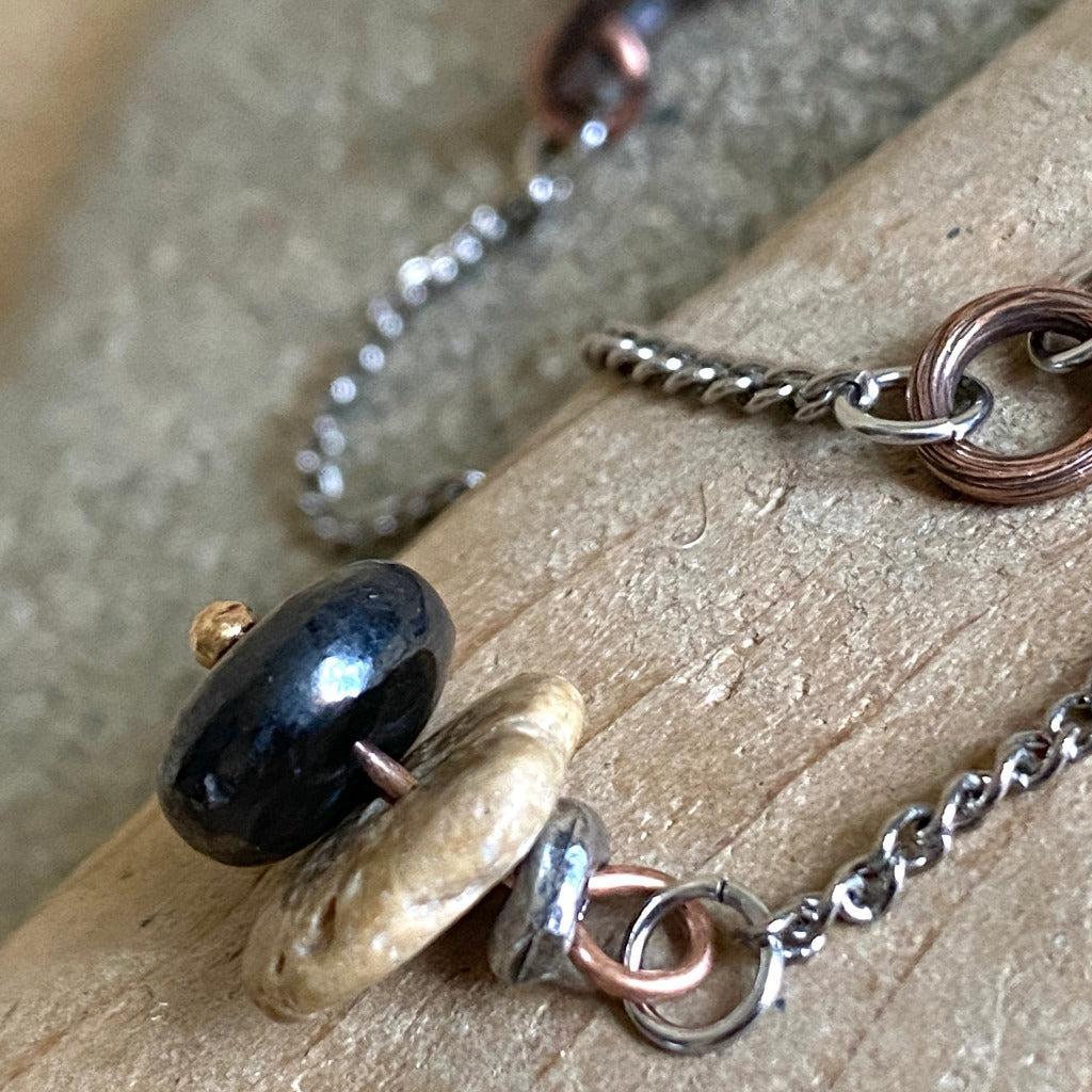 Quartz Crystal Pendulum, Copper, Titanium, Shungite, Beach Stone Grip