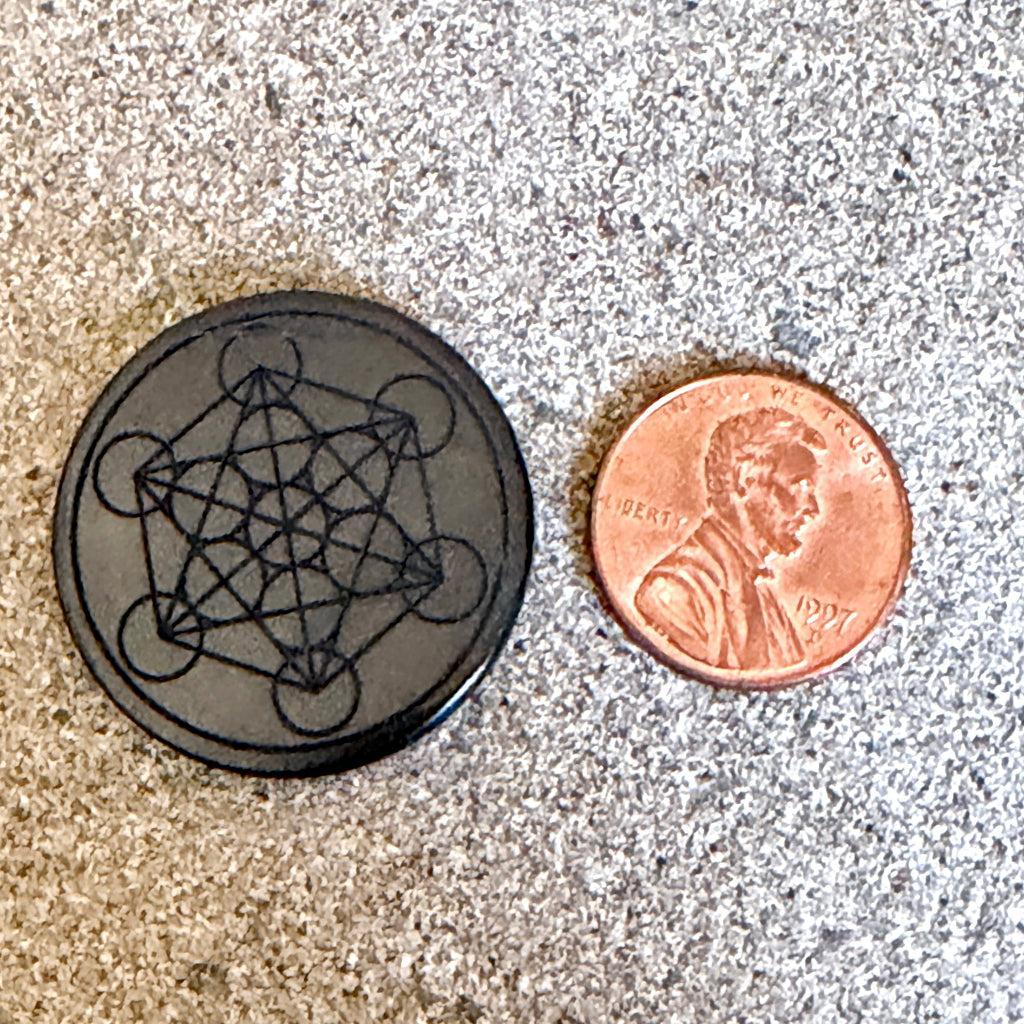 Round Shungite Phone Plate | Metatron's Cube Engraving