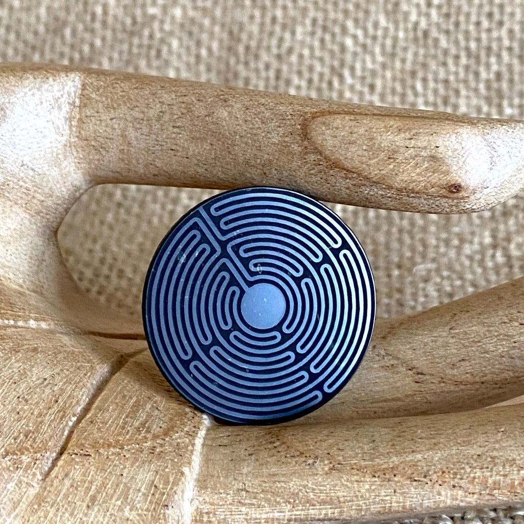 Round Shungite Phone Plate | Chartres Labyrinth Engraving 30