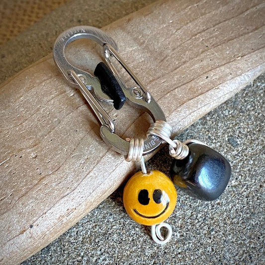 Shungite Clip-On for Pets | Rounded Cube Bead, Smiley Face Charm