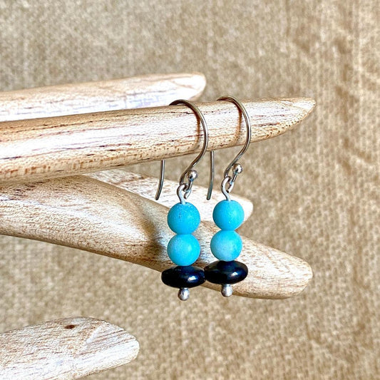 Shungite Earrings with Amazonite, Emotional Soothing, Balancing