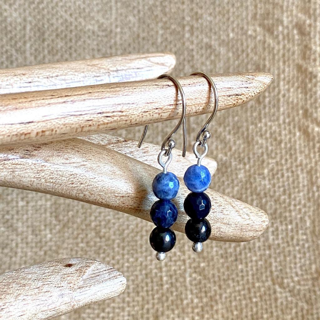 Shungite Earrings with Sodalite, Communication, Focus, Emotional Balance