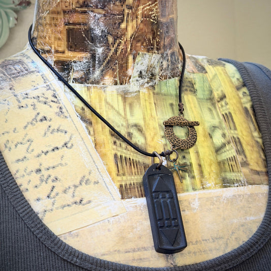 Shungite Atlantis Necklace | Engraved Both Sides, Brass, Dragonfly 1