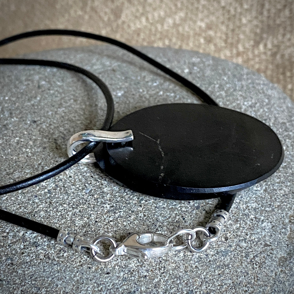 Shungite Beveled Oval Pendant | Sterling Silver Lobster Clasp 2
