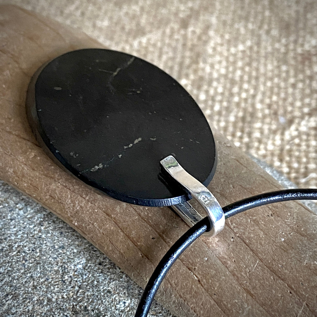 Shungite Beveled Oval Pendant | Sterling Silver Lobster Clasp 3