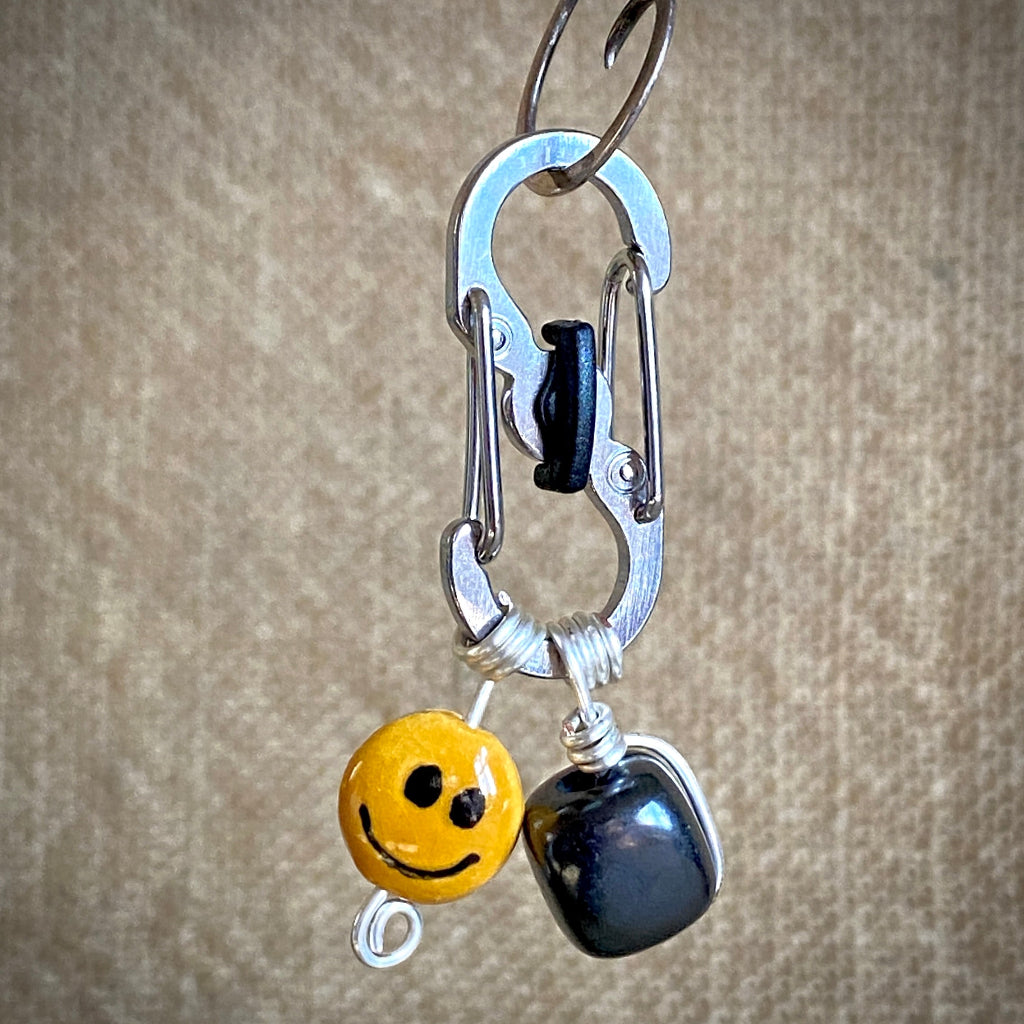 Shungite Clip-On for Pets | Rounded Cube Bead, Smiley Face Charm 3