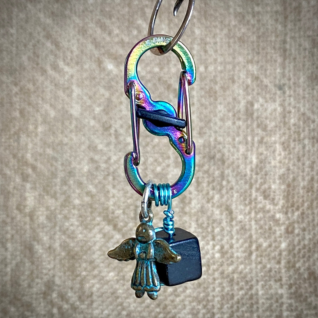 Shungite Clip-On for Pets | Square Bead, Brass Angel Charm, Blue Wire 3