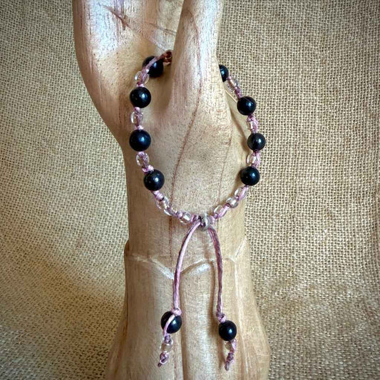 Shungite Macrame Bracelet on Soft Pink Hemp | Girlie Girl Shungite