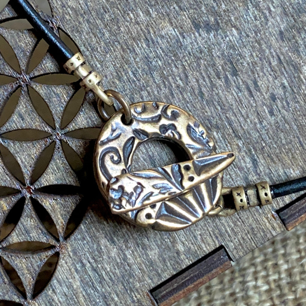 Shungite Metatron's Cube Necklace | Leather Dangle with Brass Toggle Clasp 5