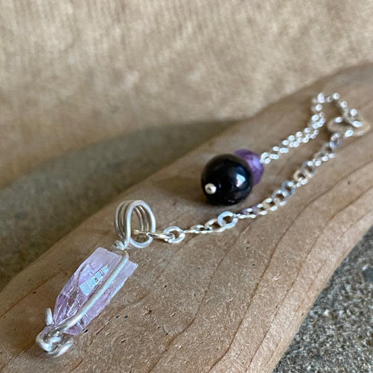 Tiny Vera Cruz Amethyst Pendulum, Sterling Silver Chain, Shungite Grip
