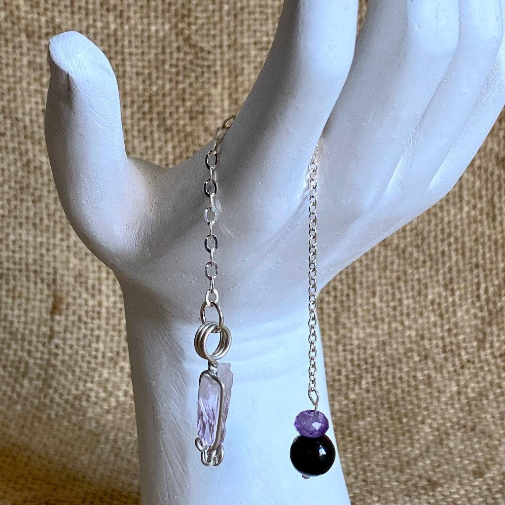 Tiny Vera Cruz Amethyst Pendulum, Sterling Silver Chain, Shungite Grip