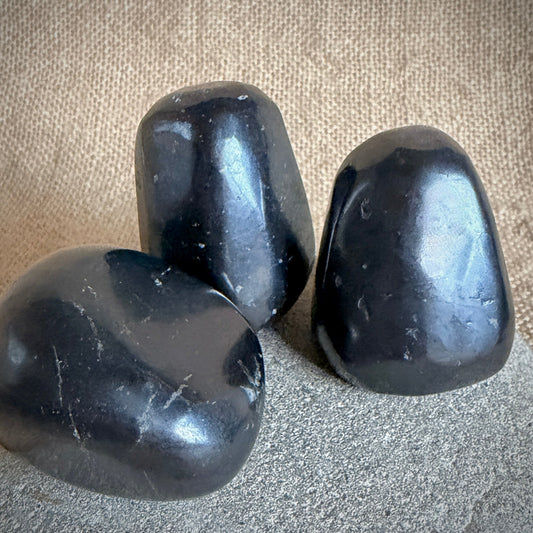 Tumbled Black Shungite, Selenite, Lepidolite | Orthoceras Heart Bowl 1