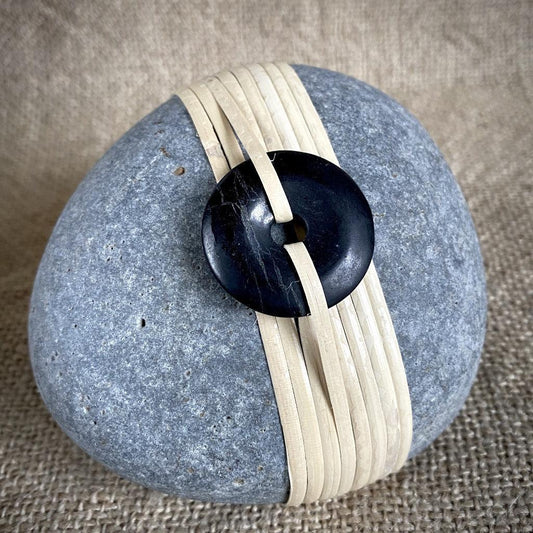 Wrapped Rock, Shungite Donut, Natural Cane, EMF Protection