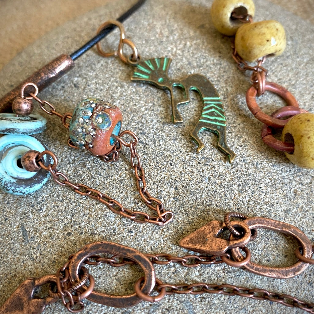 Large Copper Topper with Kokopelli Charm & Copper Tube Beads
