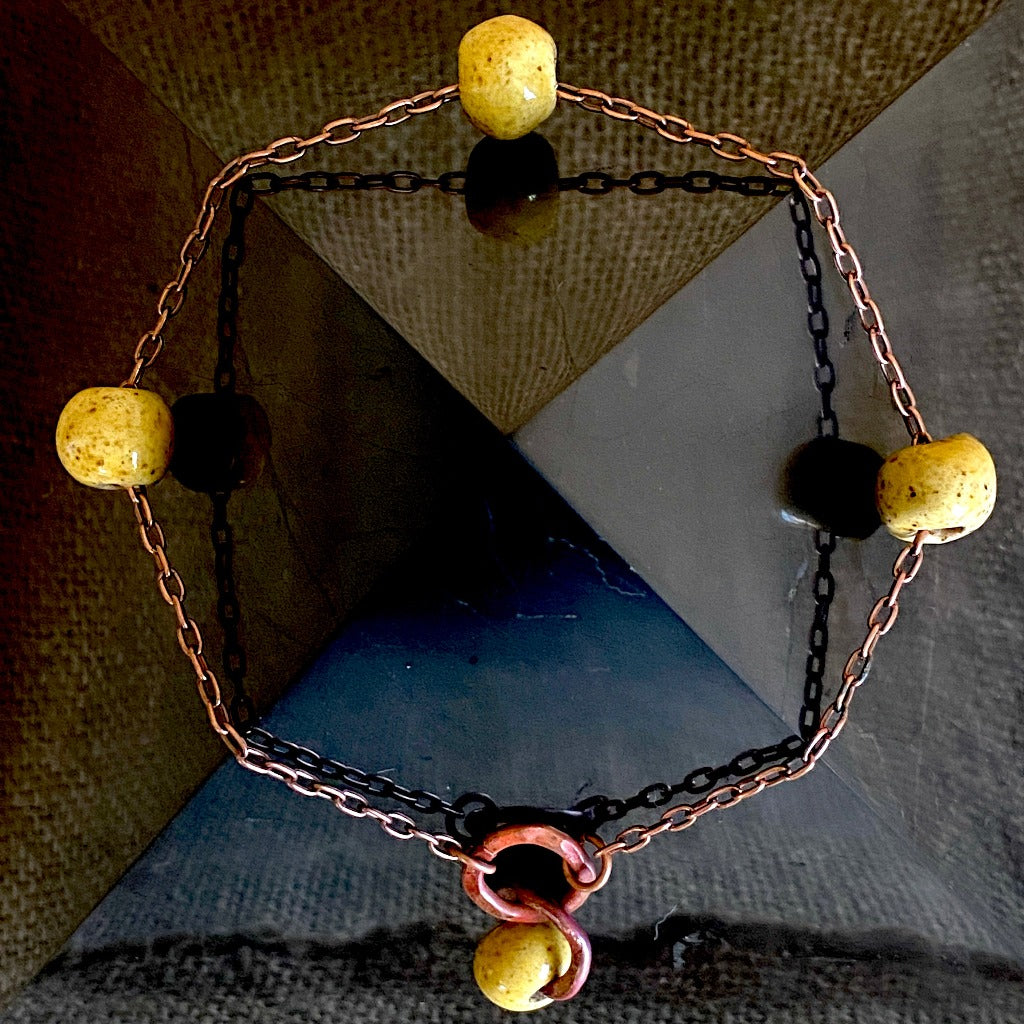 Large Copper Topper with Chunky Yellow Ceramic Beads & Copper Rings