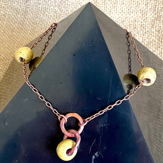 Large Copper Topper with Chunky Yellow Ceramic Beads & Copper Rings