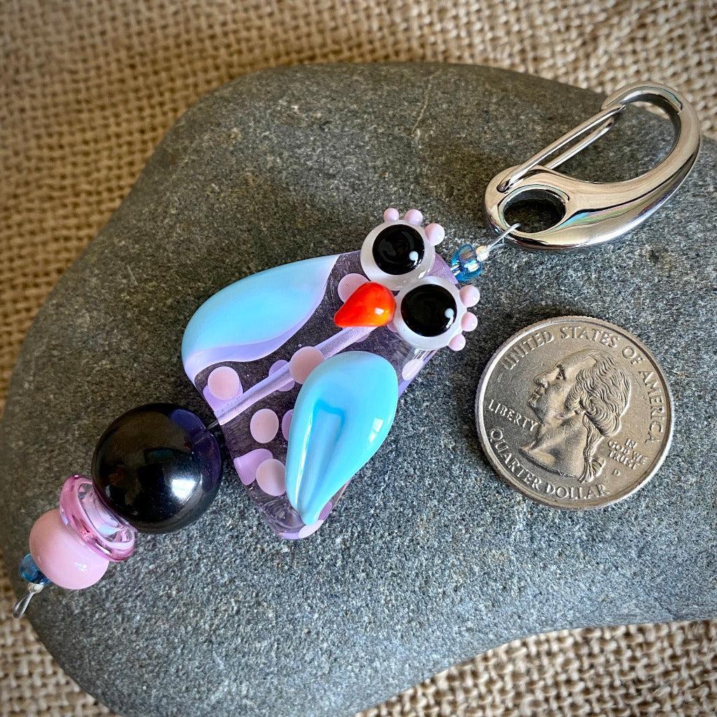 Big Silly Bird Clip-on Necklace, Shungite, Artisan Lampwork Glass Bead