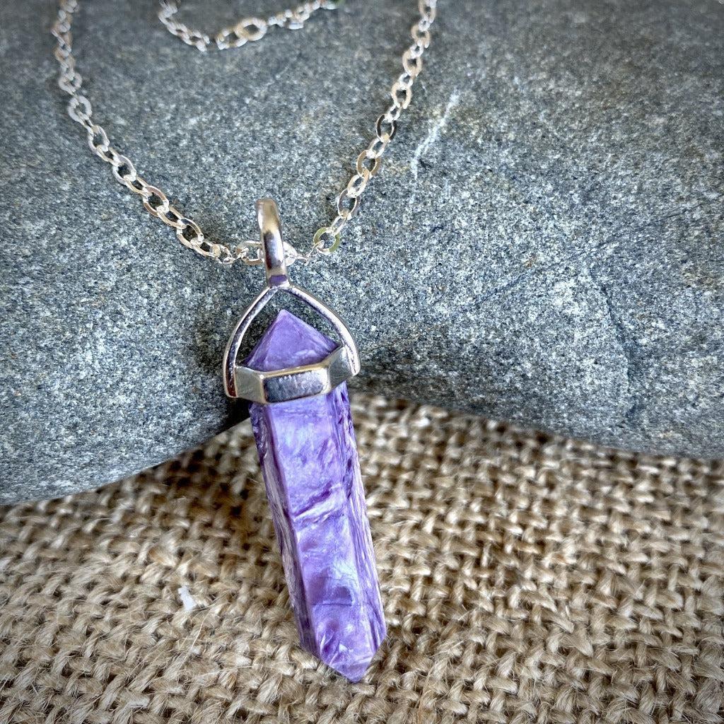 Charoite Double Point Pendant w/Sterling Silver Setting, Siberian Stone