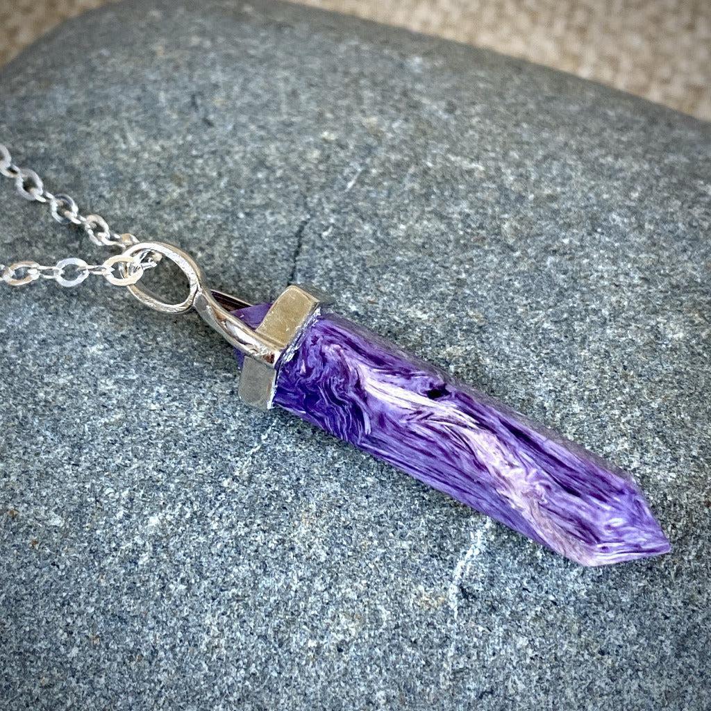Charoite Double Point Pendant w/Sterling Silver Setting, Siberian Stone
