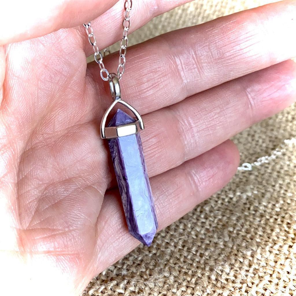 Charoite Double Point Pendant w/Sterling Silver Setting, Siberian Stone
