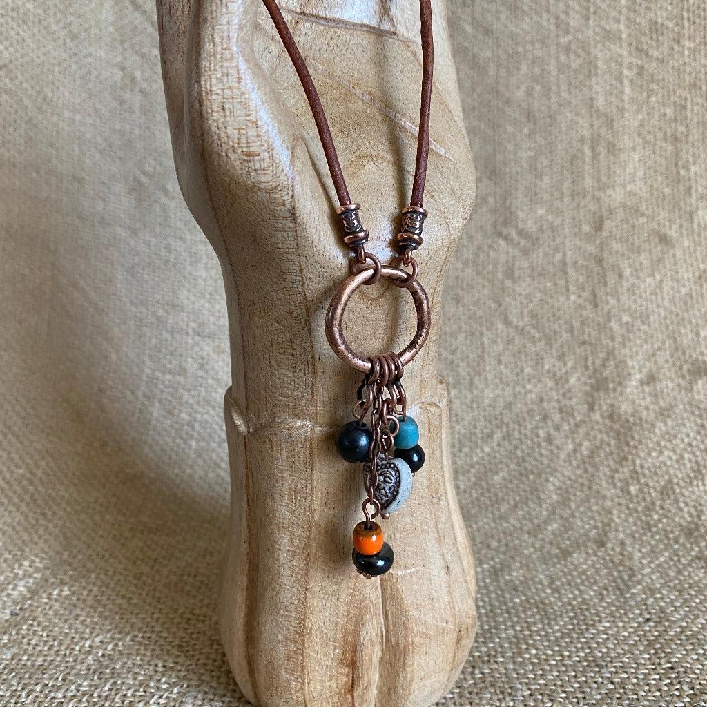 Copper Hoop Necklace with Shungite, Recycled Glass & Ceramic Beads